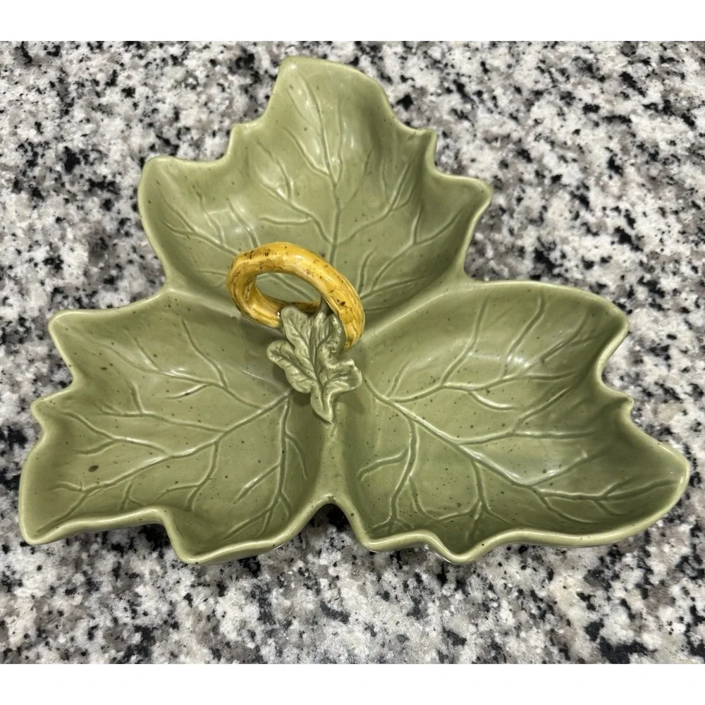 Williams-Sonoma Barbara Eigen Harvest Pumpkin 3 Leaf Relish Dish Olive Green
